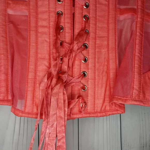 Corset Story Peach Lace-Up With Zip Side Panels Boned Underbust Corset - Picture 8 of 9